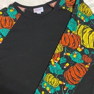 LuLaRoe pumpkin and candy corn baseball style Tee